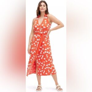 Diane Von Furstenberg Red and White Wrap Midi Dress